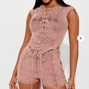 Fashion Nova Pink Lace-Up Jumpsuit